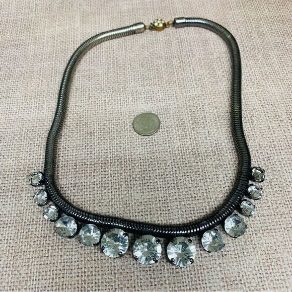 Gunmetal Snake Chain Large Crystal Necklace - Picture 1 of 2